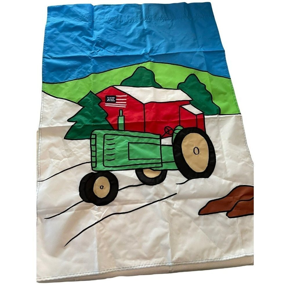 Vinyl Tractor Barn Porch Flag Red White Green Colorful American Patriotic